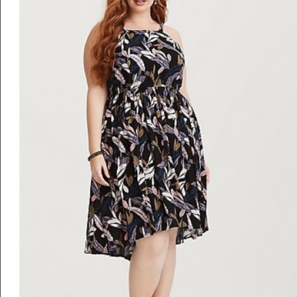 Torrid Black Palm Leaf Hi Low Dress